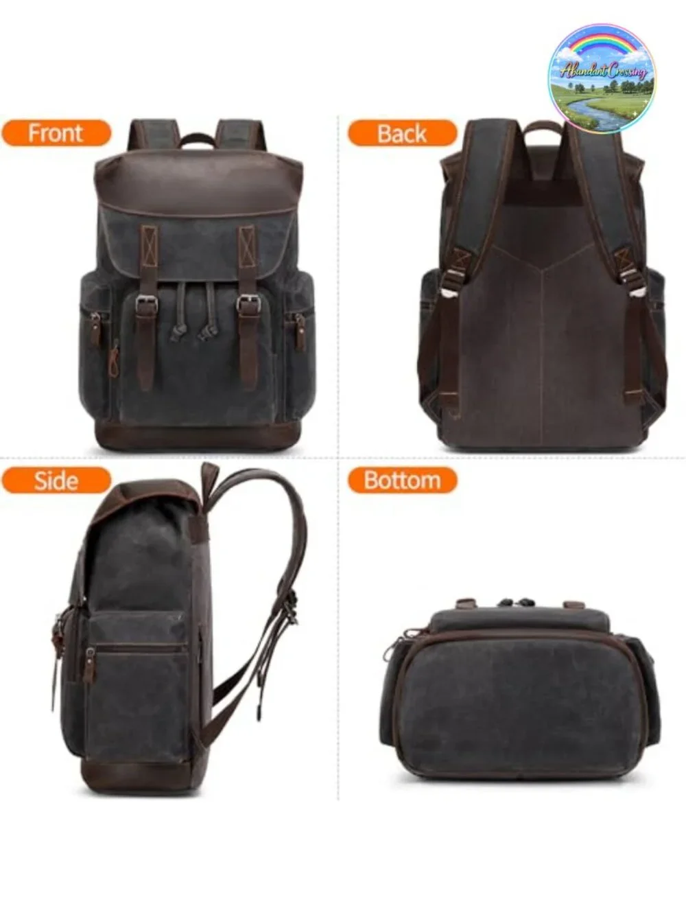 Waxed Canvas Leather Backpack Laptop 17.3 Inch Men Travel Rucksack
